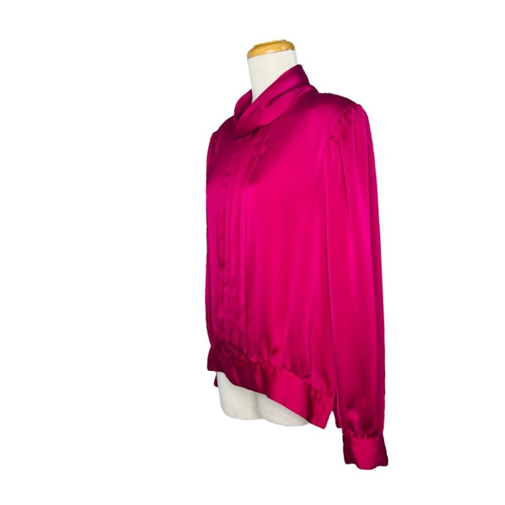 80s Liz Claiborne CollectionSilk Blouse Cowl Neck Dolman Sleeves Hot Pink 14 - Picture 7 of 11